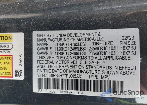 2023 Honda Cr-V Ex-L Awd z USA, uszkodzony, nr VIN 5J6RS4H77PL005225